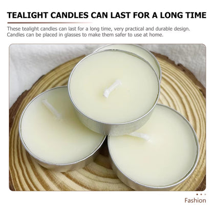 50 Pcs Tea Candles round Scented Room Small Tealight for Wedding Lights Household Romantic White Multi-Function Metal