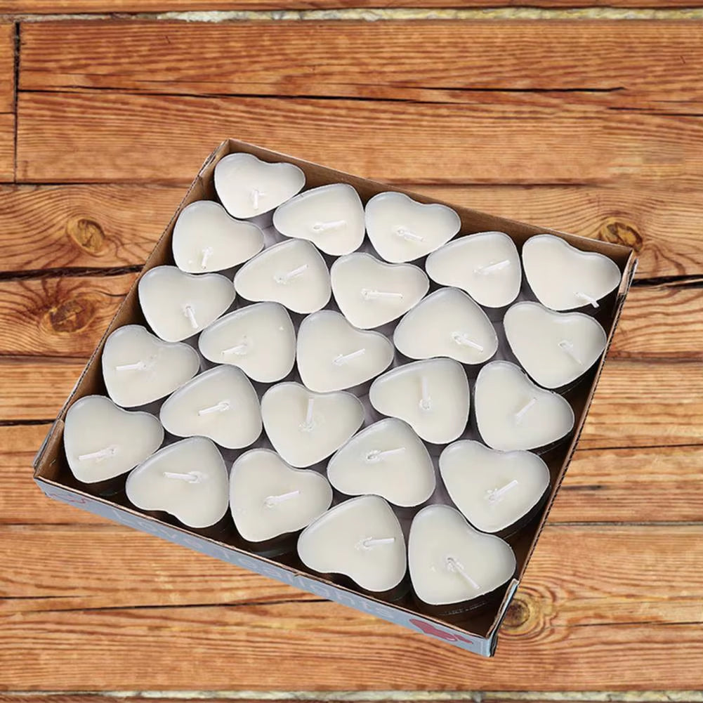 Tea Wax 50Pcs Convenient Birthday Decorating Mini Candles Small Size Tealight Candle Round/Heart Shape for Party