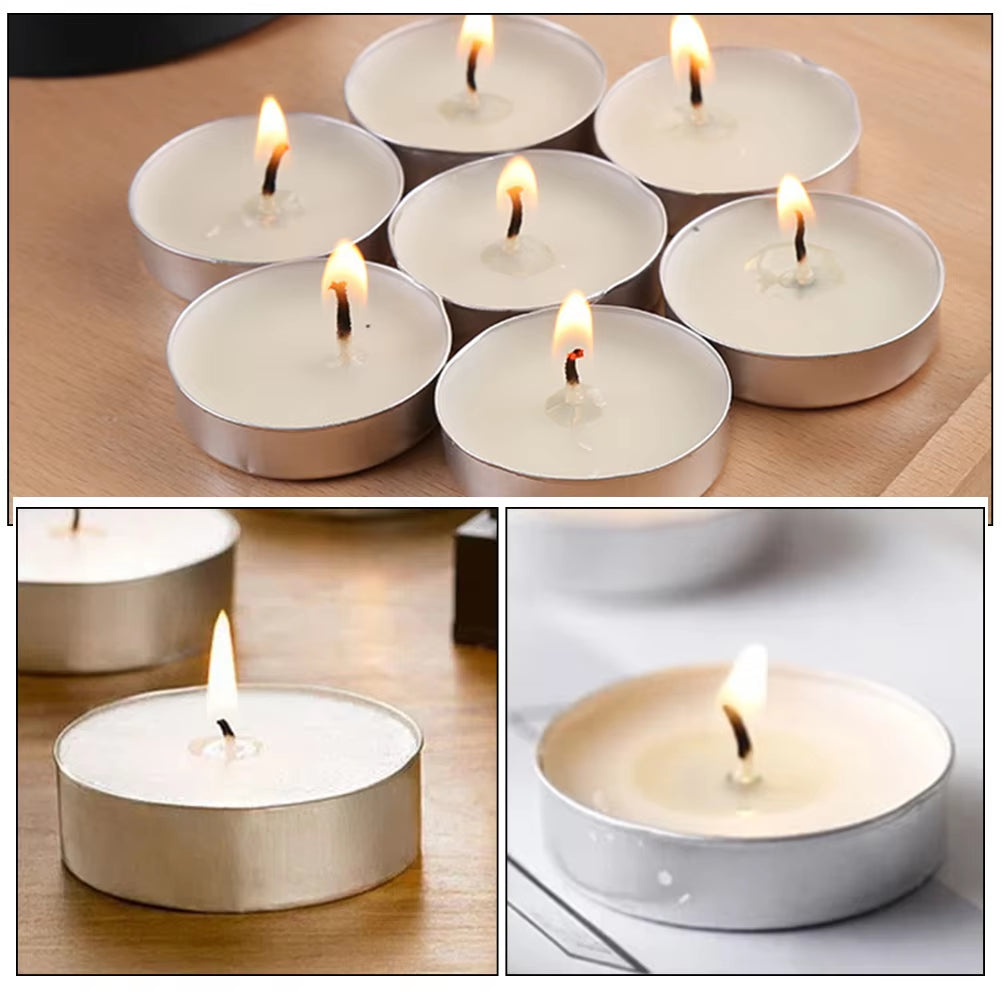 50 Pcs Tea Candles round Scented Room Small Tealight for Wedding Lights Household Romantic White Multi-Function Metal