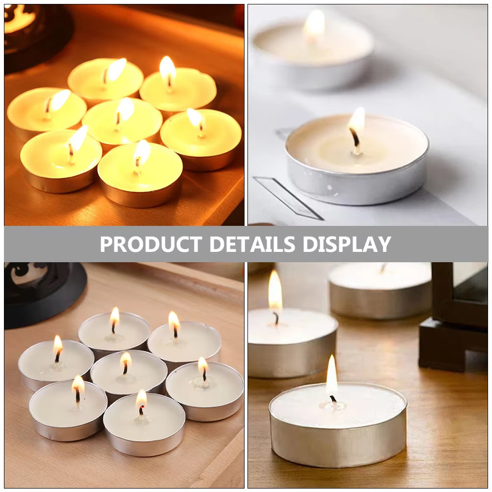 50 Pcs Tea Candles round Scented Room Small Tealight for Wedding Lights Household Romantic White Multi-Function Metal