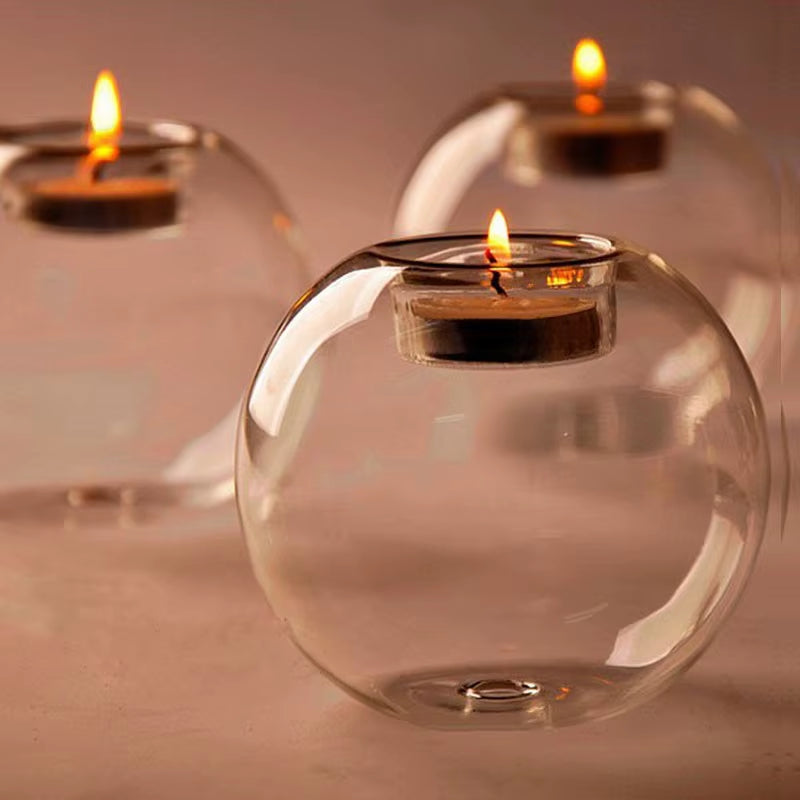 Transparent Glass Candle Holder Wedding Dinner Table Decoration Bar Party Christmas Candlestick Rustic round Glass Candlestick