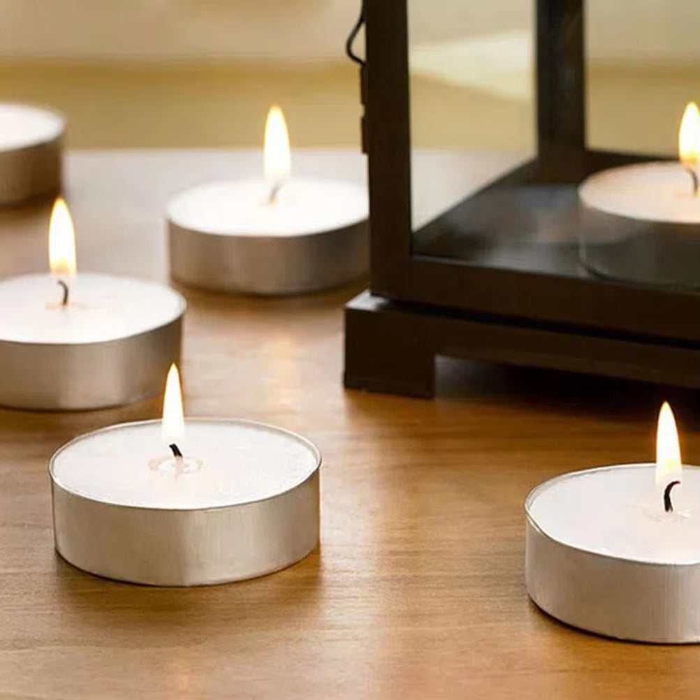 50 Pcs Tea Candles round Scented Room Small Tealight for Wedding Lights Household Romantic White Multi-Function Metal